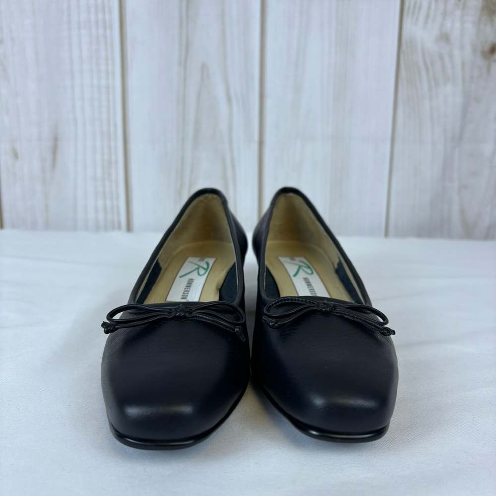 Ros Hommerson Pebble Leather with Bow Pumps Sculptured Heel Black Heels Size 6.5 - Picture 5 of 10